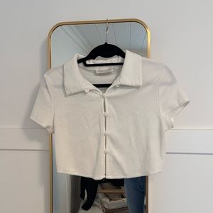 White terry cloth button up